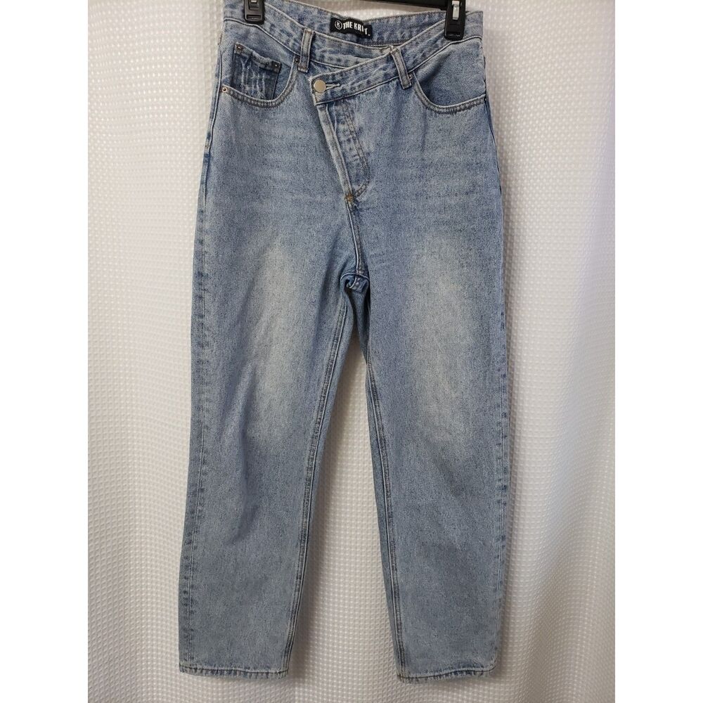 The Kript Womens Jeans Size Medium Faded Blue Baggy Button-Up Boho Grunge Y2K